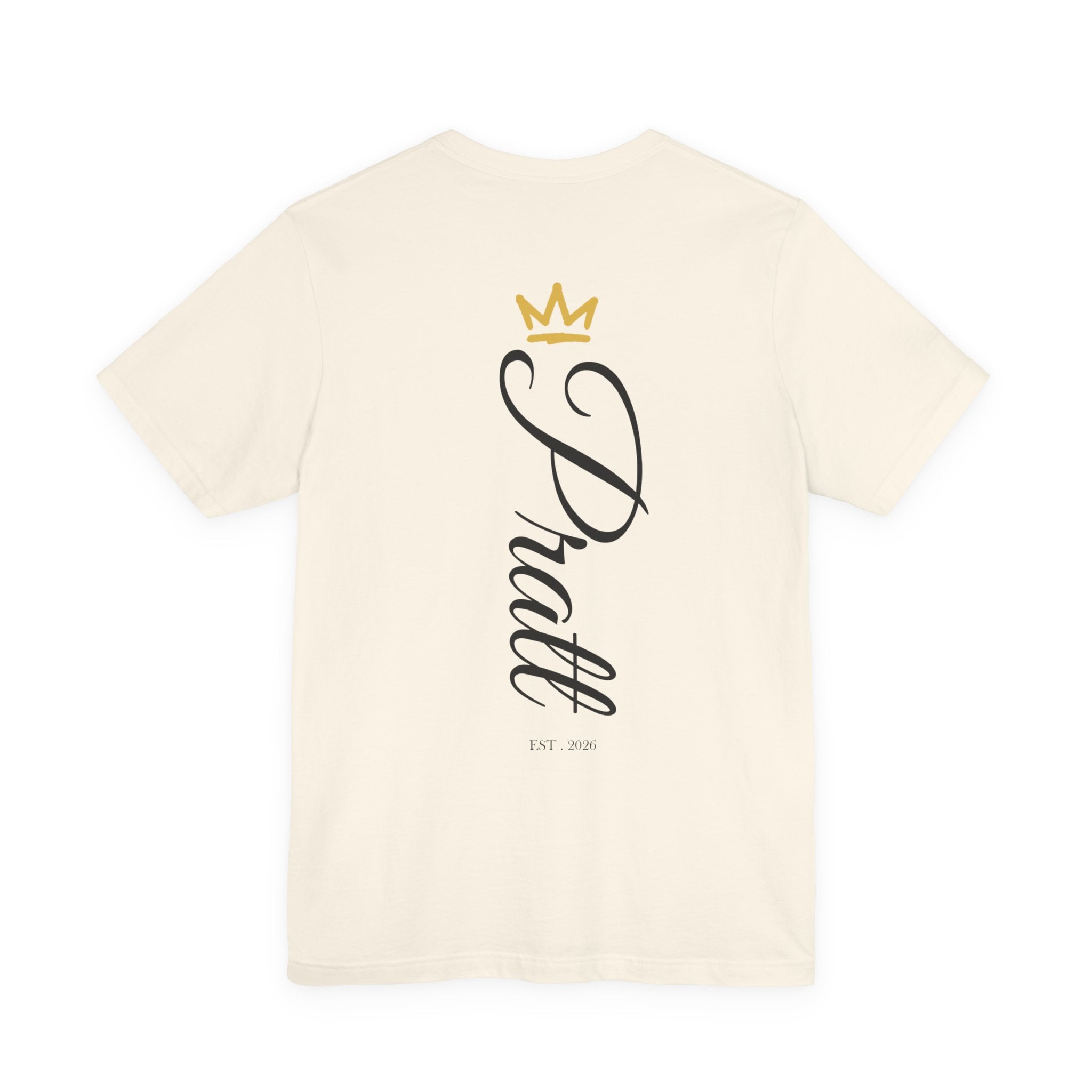 Women's Neutral Monogram 'P' Crown T-Shirt – PRATT Script Back Print Cotton Tee | Soft Airlume Crew Neck