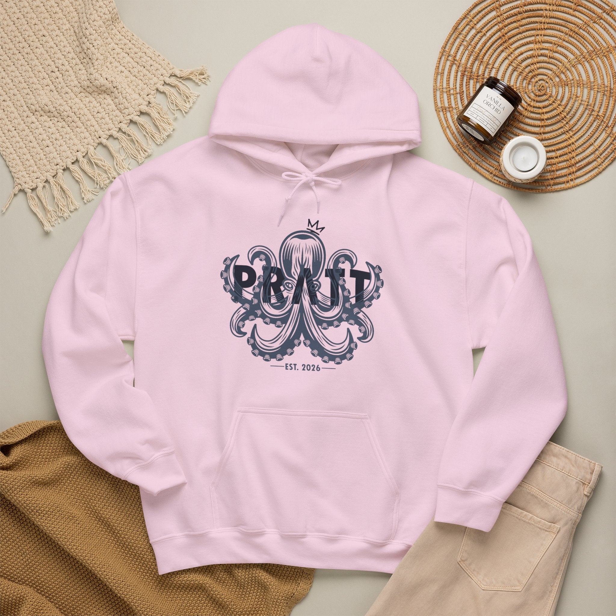 Women’s Pink & Navy Hoodie – PRATT Octopus Graphic Streetwear Hoodie