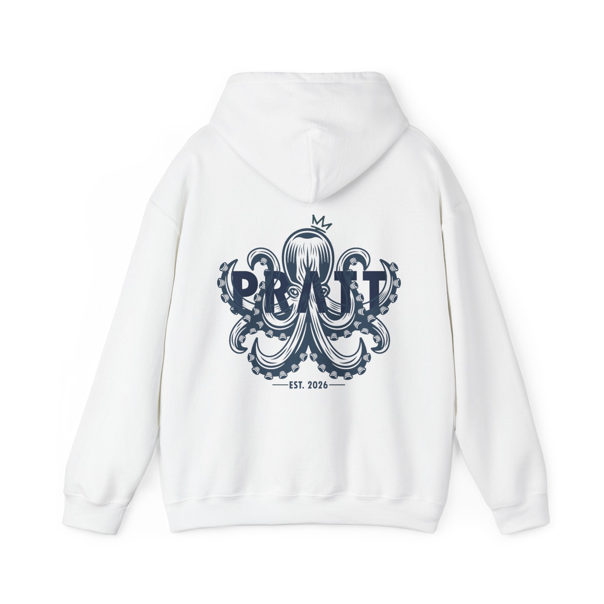 Men’s White & Navy Hoodie – PRATT Octopus Graphic Streetwear Hoodie