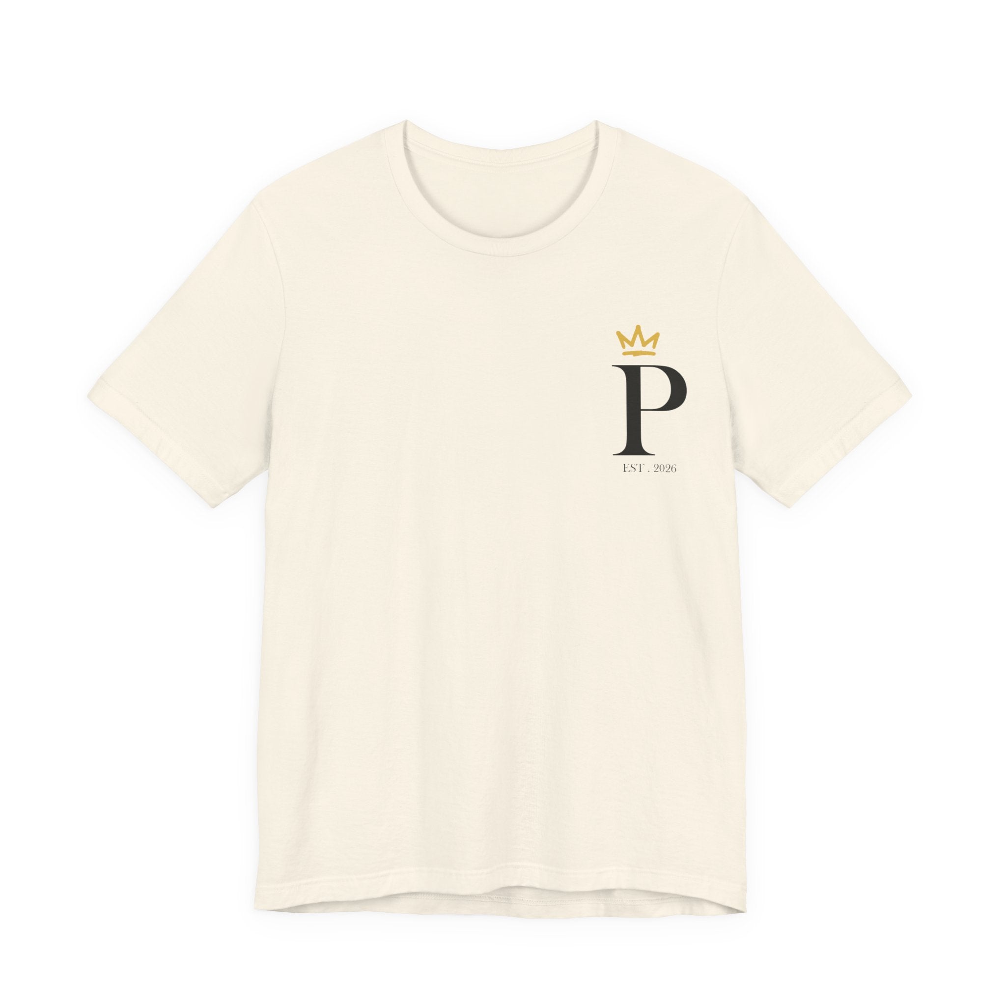 Women's Neutral Monogram 'P' Crown T-Shirt – PRATT Script Back Print Cotton Tee | Soft Airlume Crew Neck