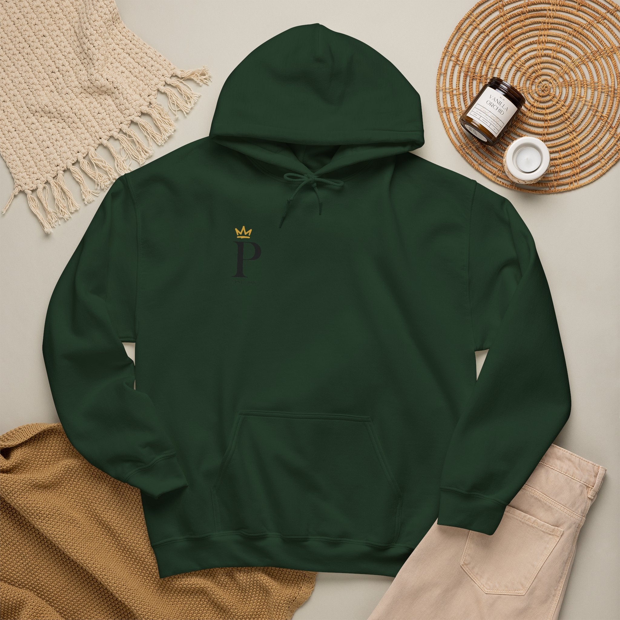 Men's Forest Green Octopus Crest Hoodie – PRATT Gold Graphic Pullover | Premium Cotton Blend Streetwear Hoodie