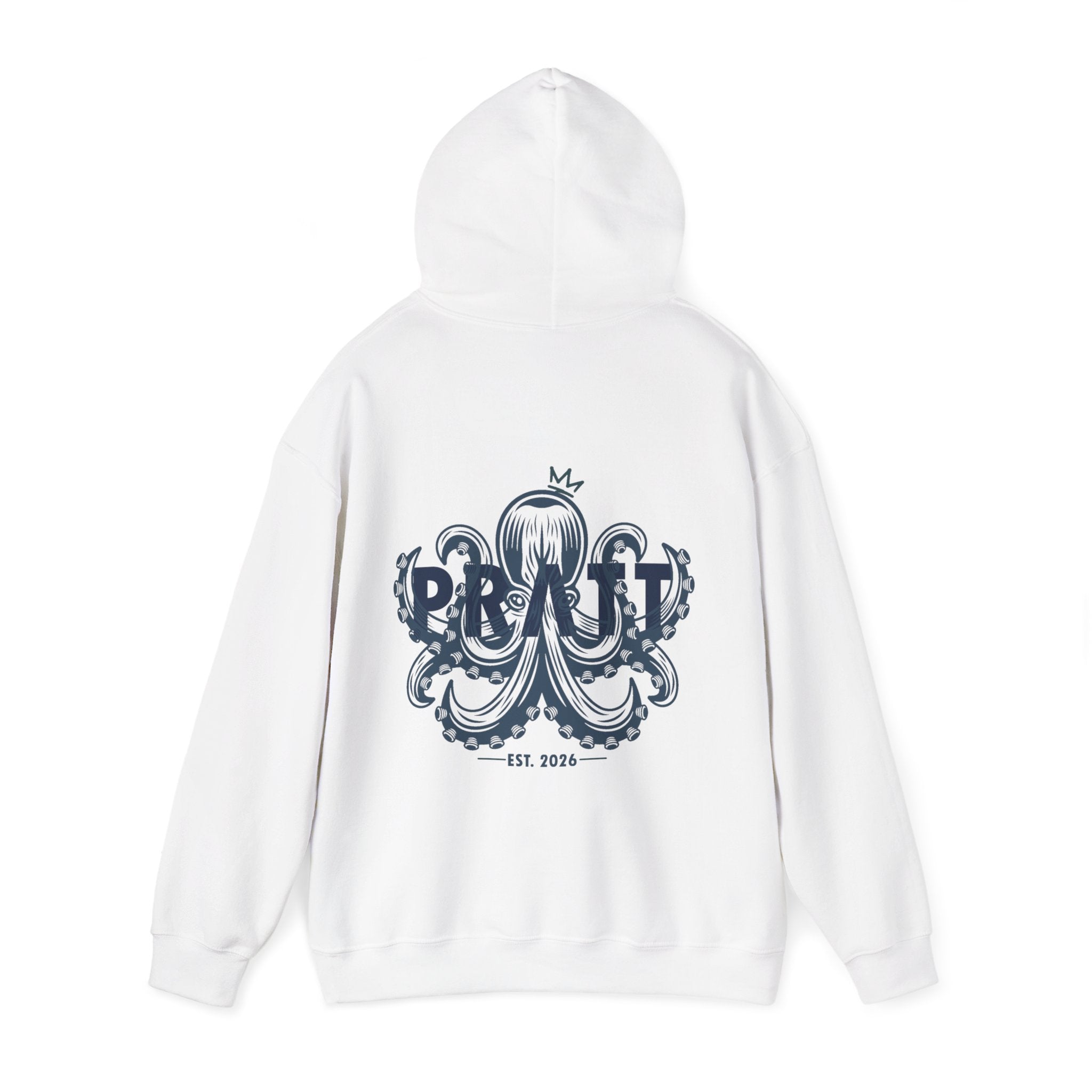 Men’s White & Navy Hoodie – PRATT Octopus Graphic Streetwear Hoodie