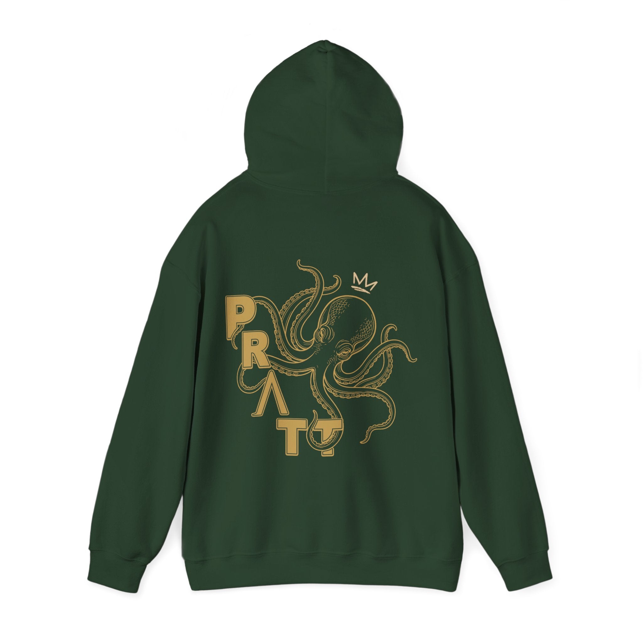 Men's Forest Green Octopus Crest Hoodie – PRATT Gold Graphic Pullover | Premium Cotton Blend Streetwear Hoodie