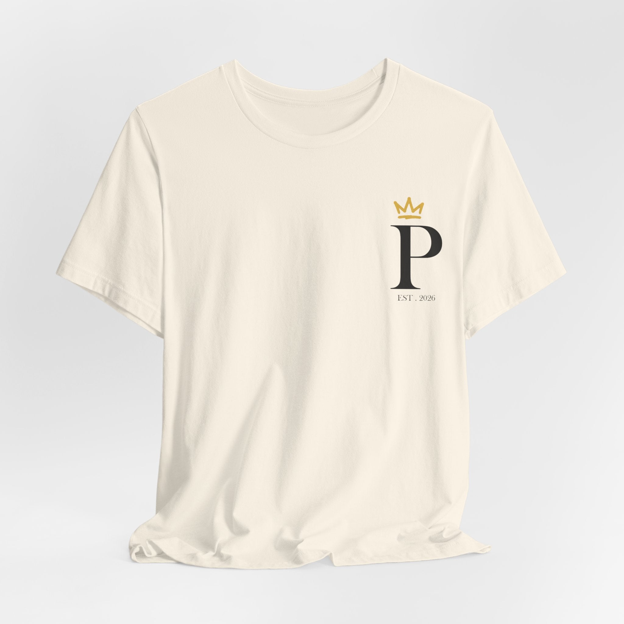Women's Neutral Monogram 'P' Crown T-Shirt – PRATT Script Back Print Cotton Tee | Soft Airlume Crew Neck