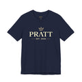 PRATT Navy Graphic T-Shirt – Men's Gold Crest Vintage Streetwear Tee | Midweight Cotton Relaxed Fit