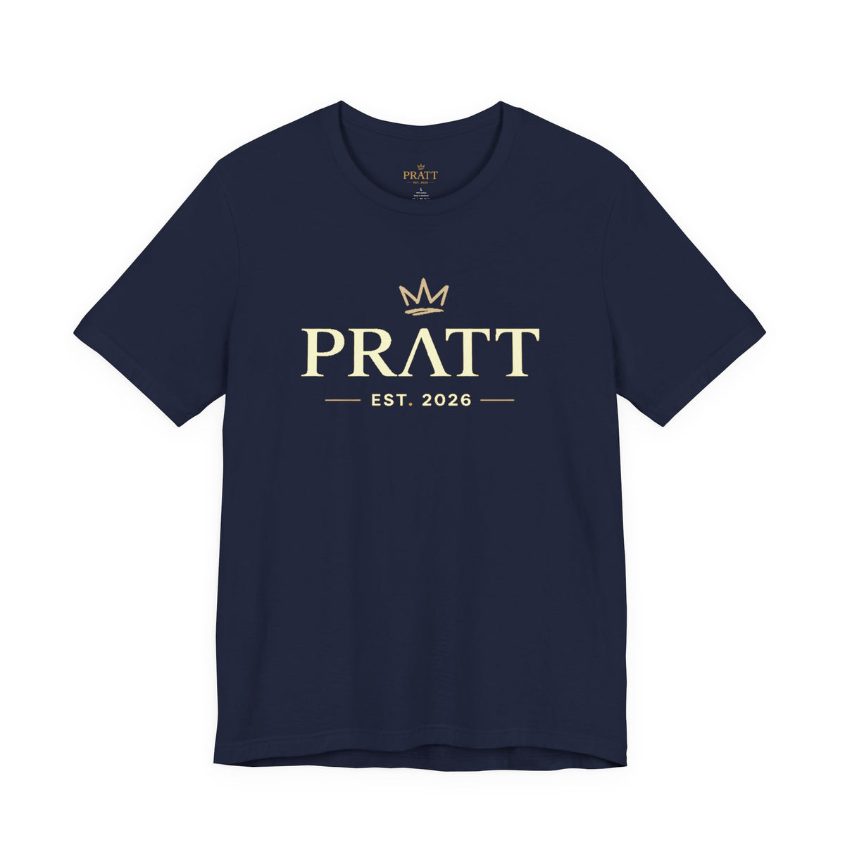 PRATT Navy Graphic T-Shirt – Men's Gold Crest Vintage Streetwear Tee | Midweight Cotton Relaxed Fit