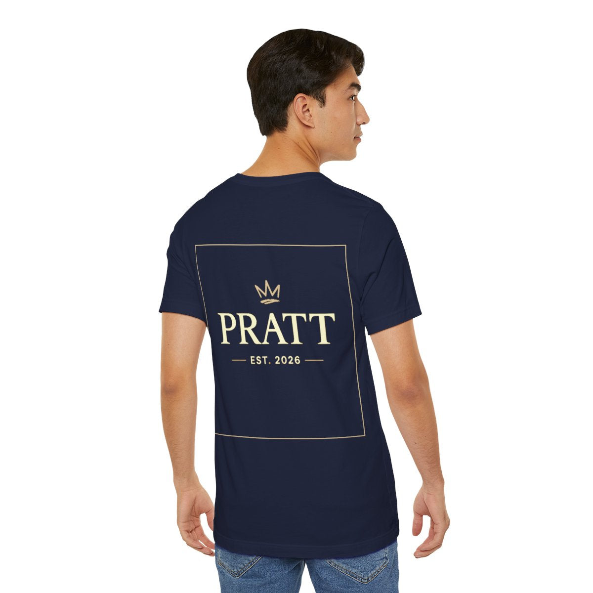 PRATT Navy Graphic T-Shirt – Men's Gold Crest Vintage Streetwear Tee | Midweight Cotton Relaxed Fit